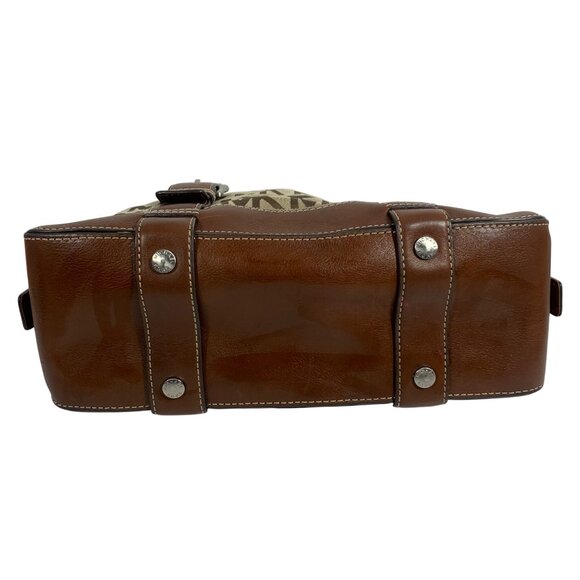 MICHAEL KORS Brookville MK Print Jacquard Leather Bowling Satchel Buckle Strap - Picture 6 of 13